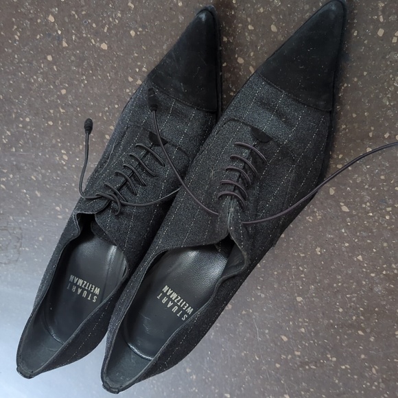 Stuart Weitzman pinstriped wool and suede heel - Picture 1 of 5